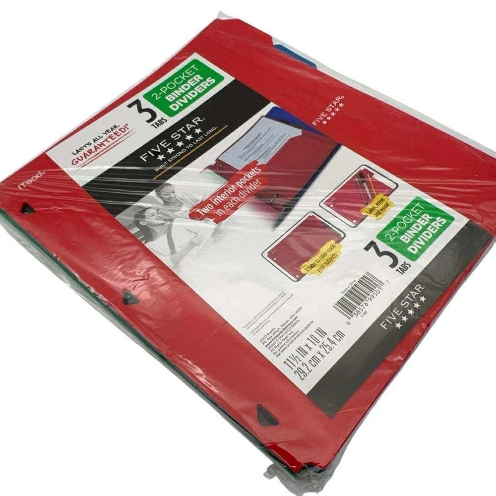Five Star 3 Tab 2-Pocket‎ Binder Dividers School Supplies New